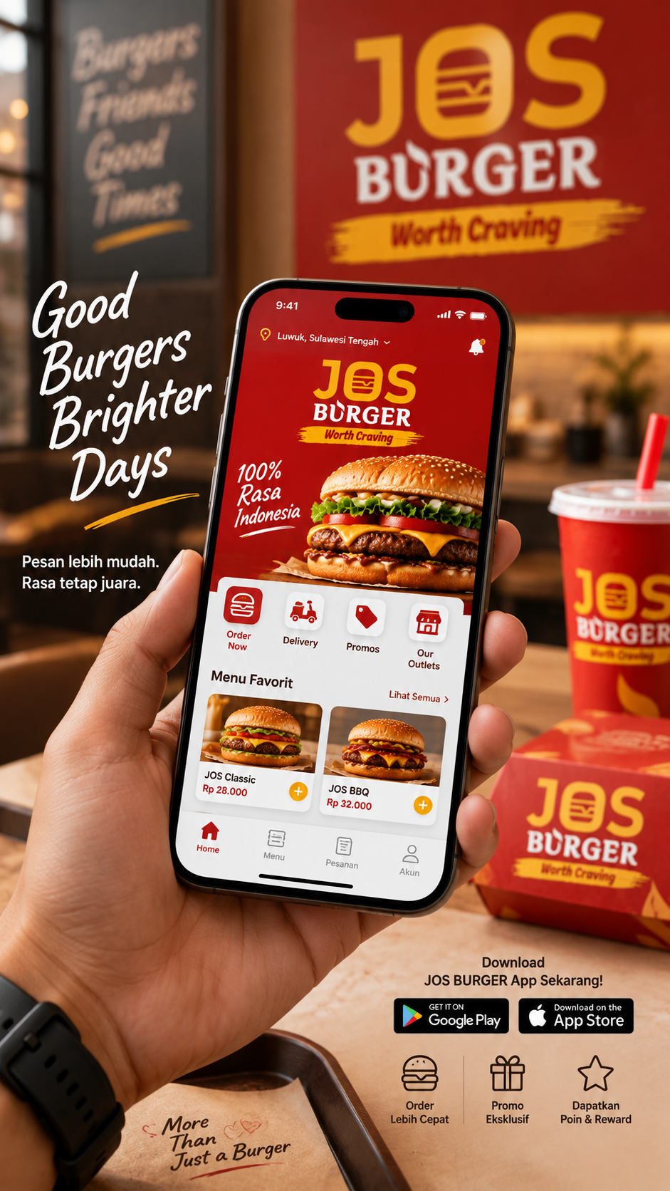 JOS Burger billboard and social media
